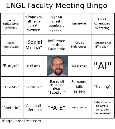 ENGL Faculty Meeting Bingo Card