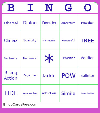 English Bingo Card