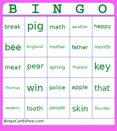 English Sounds.1 Bingo Card