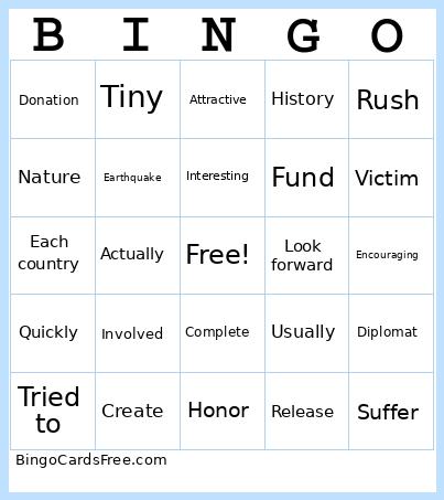 English Vocabulary Bingo