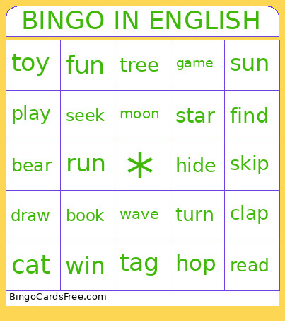 ENGLISH WORDS P1 Bingo Card