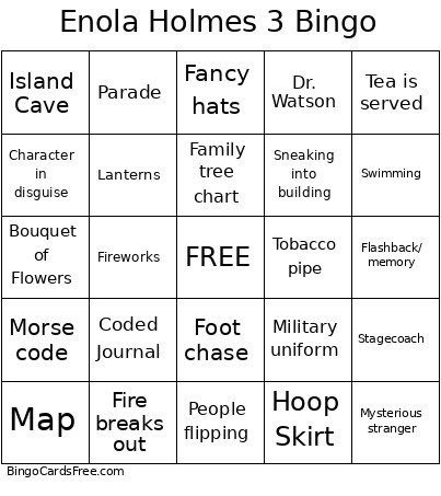 Enola Holmes 3 Bingo Card
