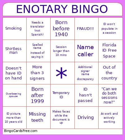 ENOTARY Bingo Card