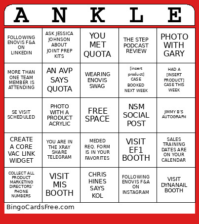 Enovis F&A NSM 2026 Bingo Card