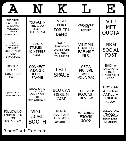 Enovis F&A NSM 2026 Bingo Card