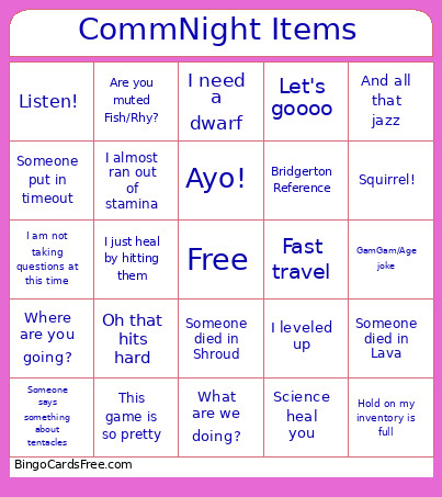 Enshrouded Community Night Bingo Card