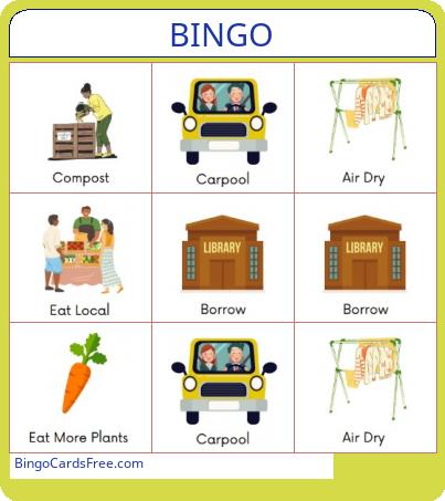 environment Bingo Cards Free Pdf Printable Game, Title: BINGO