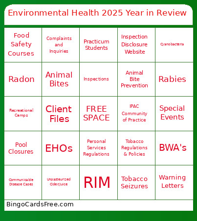 Environmental Health 2025 Year In Review Bingo Card