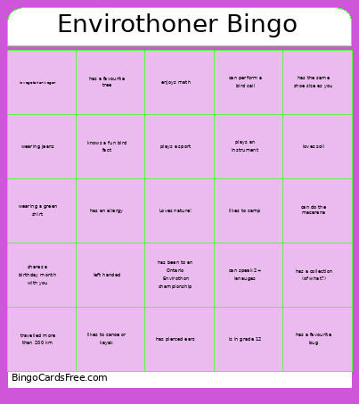 Envirothoner Bingo Card