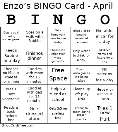 Enzo’s - April Bingo Card