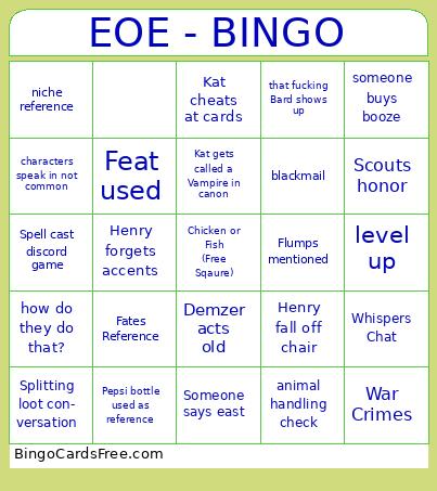 EOE - BINGO Cards Free Pdf Printable Game, Title: EOE - BINGO