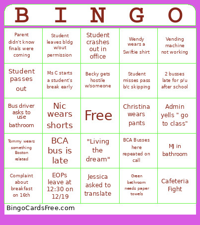 EOP Bingo Card