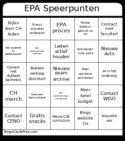 EPA Speerpunten Bingo Card