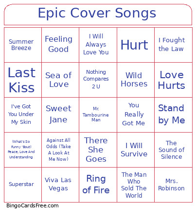 Epic Cover Songs Bingo Card