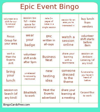 Epic Event Bingo Card