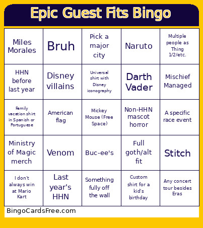 Epic Guest Fits Bingo Card