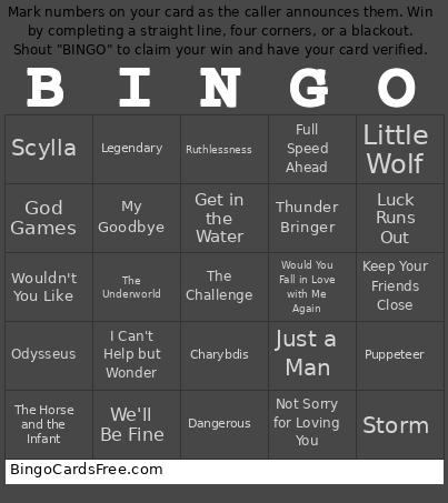 EPIC: Songs Bingo Card