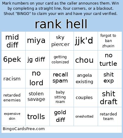 Epic To Mythic Journey Bingo Card