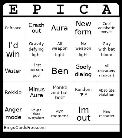 Epica 4 bingo Cards Free Pdf Printable Game, Title: EPICA