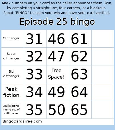Episode 25 bingo