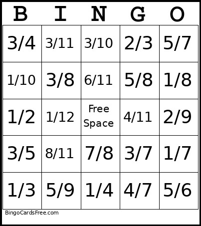 Equivalent Fractions Bingo Card