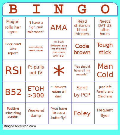 ER Bingo Card