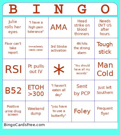 ER Bingo Card