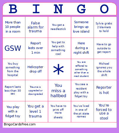 ER Research Bingo Card
