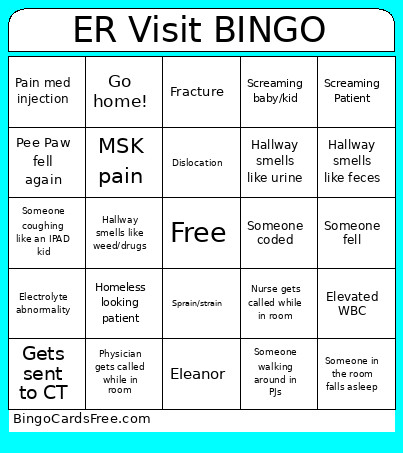 ER Visit Bingo Card