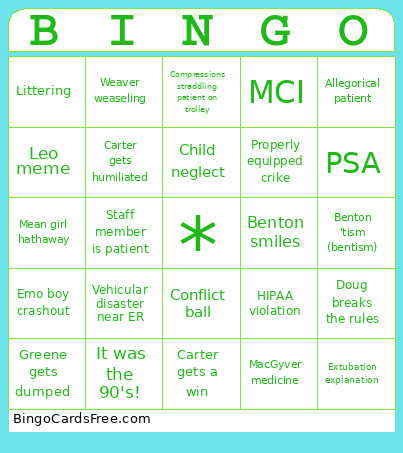 ER Watchalong Bingo Card