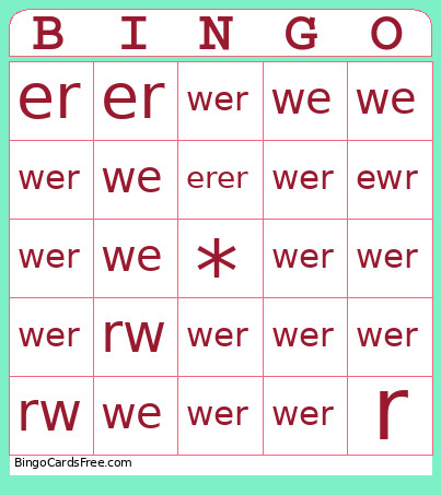 Ererwerwe Bingo Card