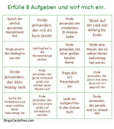 Erfülle 8 Aufgaben Und Wirf Mich Ein. Bingo Card