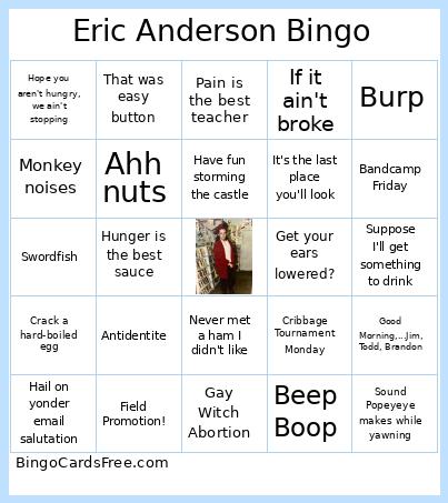 Eric Anderson Bingo Card