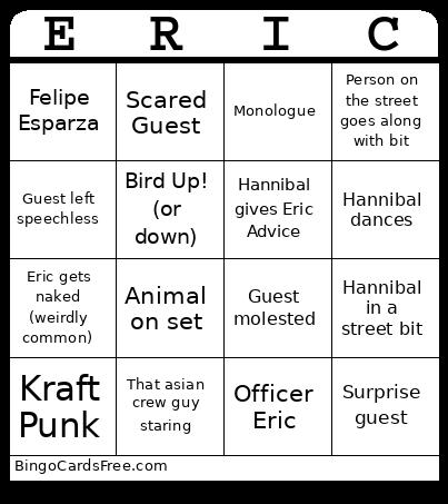 Eric Andre Show Bingo Card