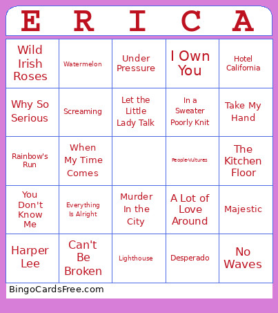 ERICA SINGO Bingo Card