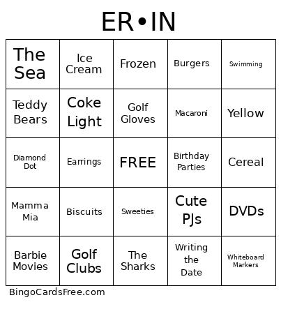 Erin's Favourite Things Bingo