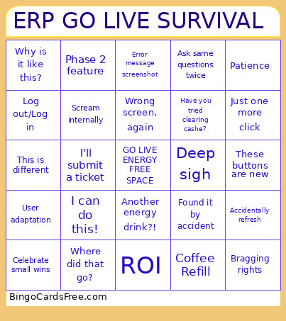 ERP GO LIVE SURVIVAL Bingo Card