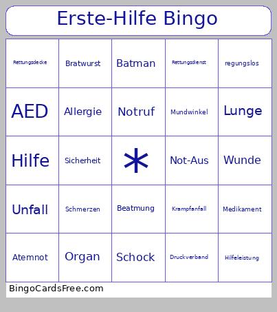 Erste-Hilfe- Bingo Card