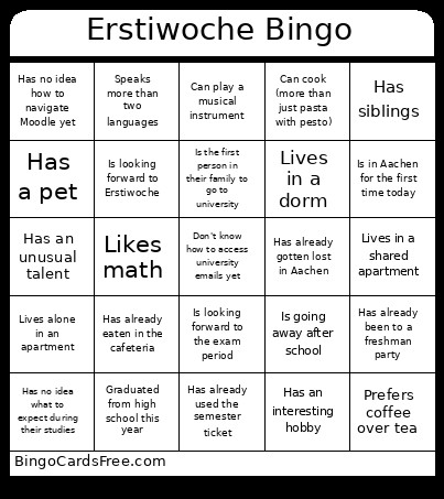 Erstiwoche- Bingo Card
