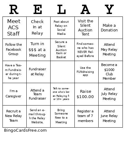 ES Relay Bingo 2025 Cards Free Pdf Printable Game, Title: RELAY