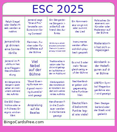 ESC 2025 deutsch Bingo