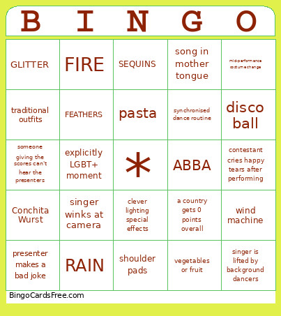 ESC 2026 Bingo Card