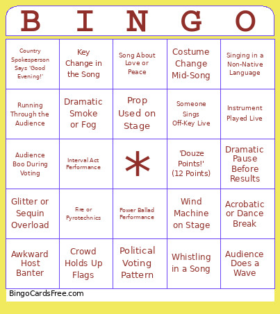 ESC 2026 Bingo Card