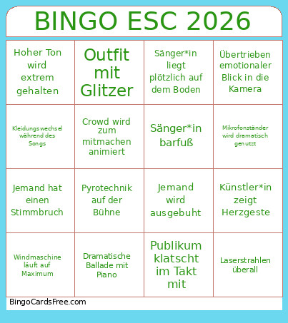 ESC 2026 Bingo Card