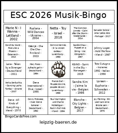 ESC 2026 Musik- Bingo Card