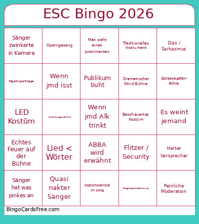 ESC 2026 Bingo Card