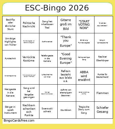 ESC- 2026 Bingo Card