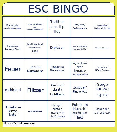 ESC Bingo Card