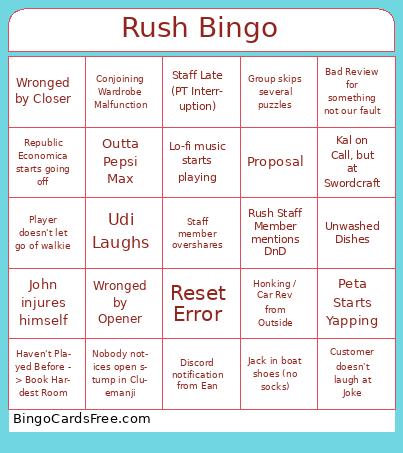 Escape Room Bingo Card