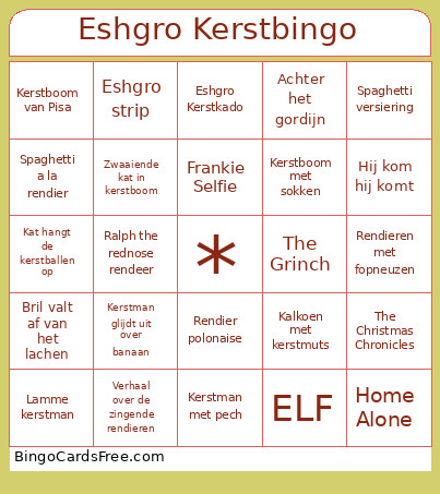Eshgro Kerst Bingo Card